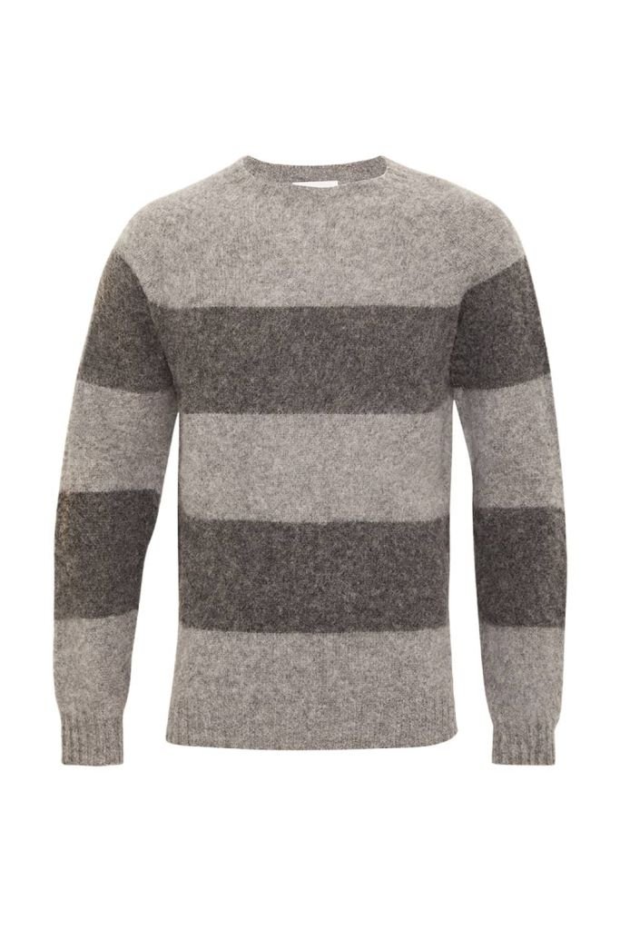 Alford Brushed Wool Stripe Sweater Grey Melange - British Made