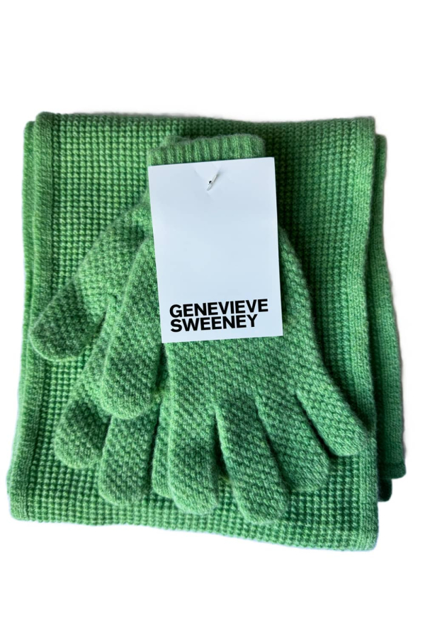 Moss Stitch Lambswool Scarf & Gloves Gift Set Pale Emerald - British Made