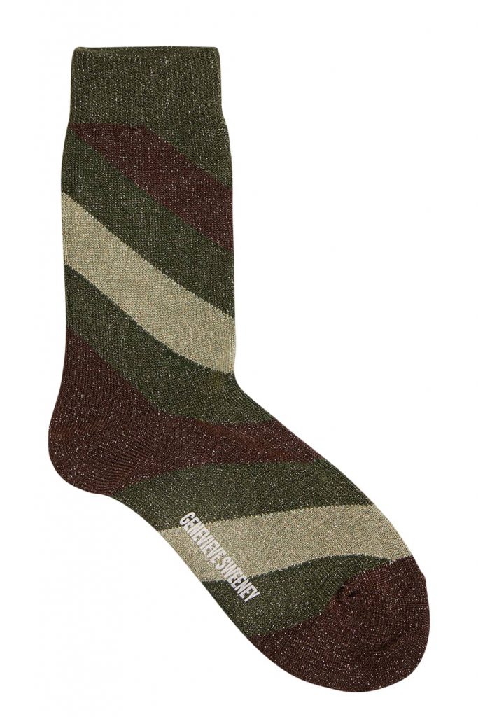 Serora Sparkly Stripe Sock Khaki - British Made