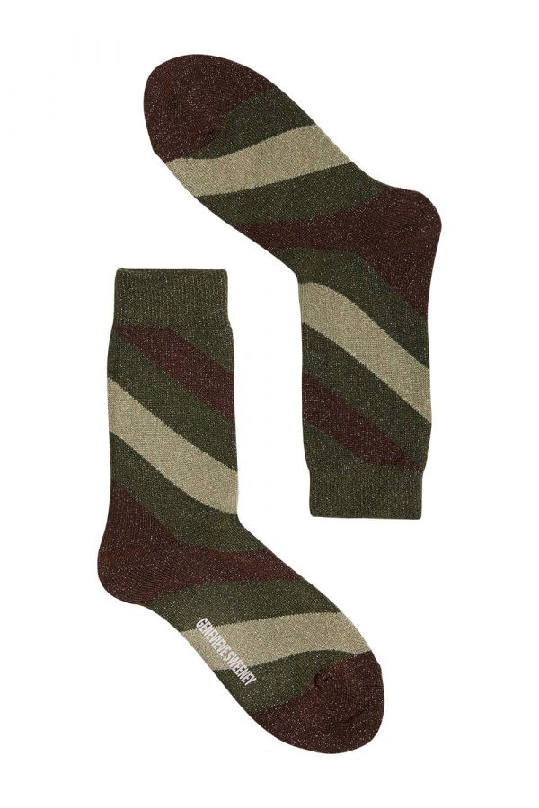 Serora Sparkly Stripe Sock Khaki - British Made 2