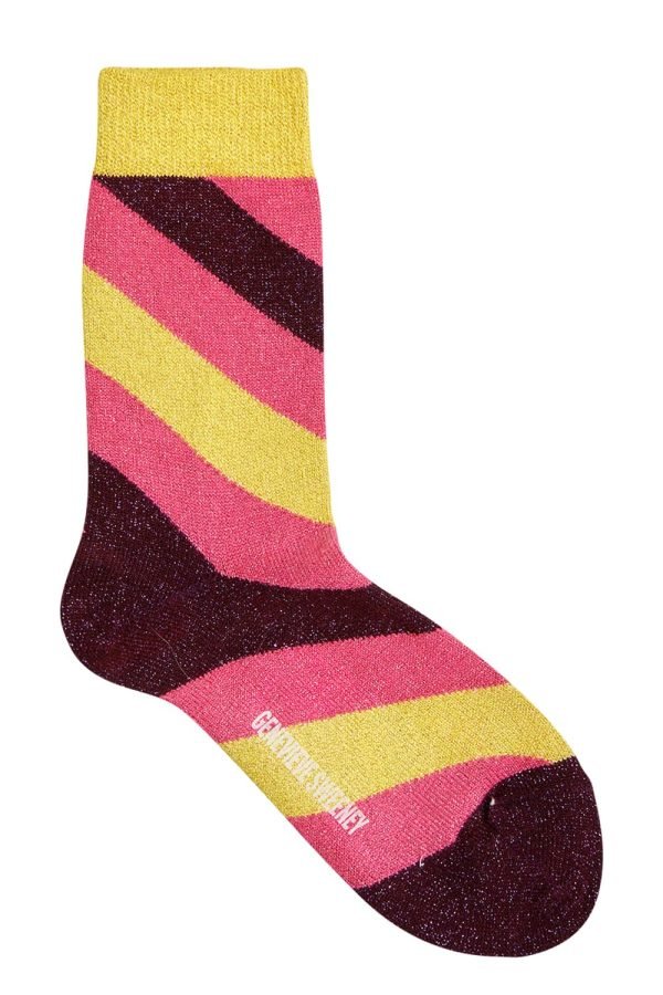 Genevieve Sweeney Serora Stripe Sparkly Socks Yellow Purple