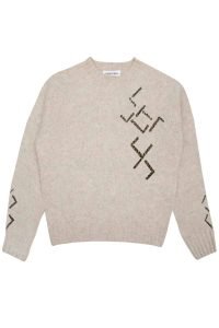 Leslie Brushed Wool Sweater Putty Hand Embroidered Argyle - British Made