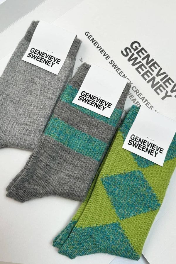 Sock Gift Set Merino Wool Pattern Lime Grey - British Made