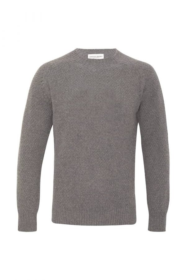 Ednam Moss Stitch Lambswool Sweater Light Grey - British Made