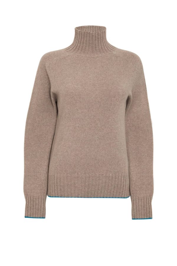 Elsi Lambswool Turtleneck Sweater Beige - British Made