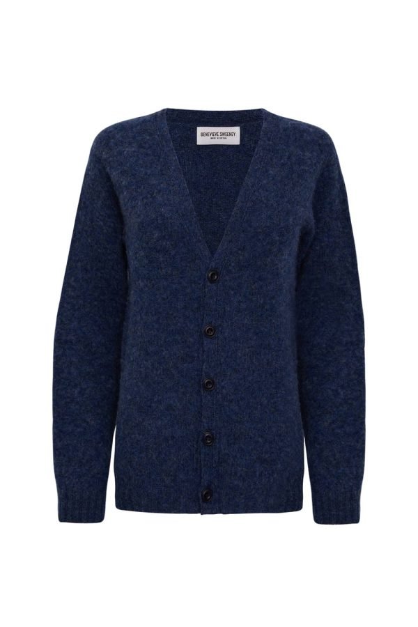Leven Cardigan Brushed Wool Denim Blue - British Made