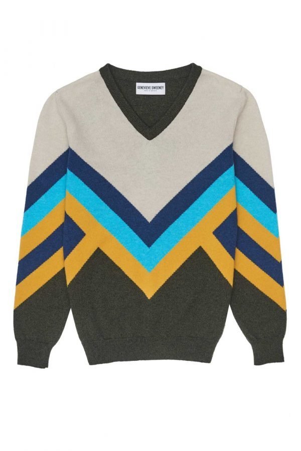 Munro V-neck Cashmere Sweater Khaki - British Made