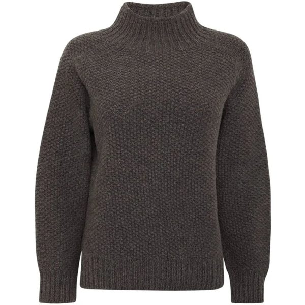 Rora Chunky Moss Stitch Lambswool Roll Neck Sweater Grey