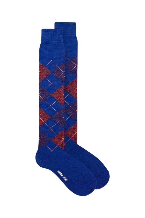 Saryl Merino Argyle Knee High Sock Blue - British Made