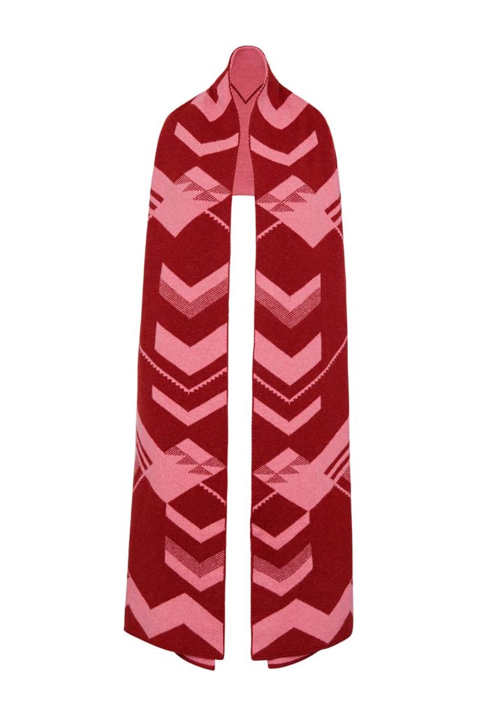 Geometric Lambswool Blanket Scarf Pink - British Made
