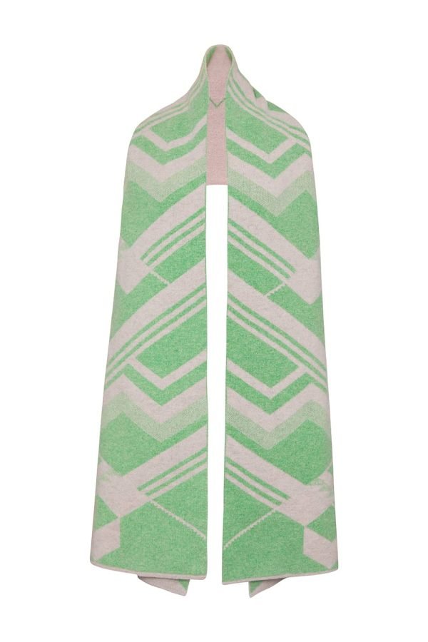 Geometric Lambswool Blanket Scarf Spring Green - British Made