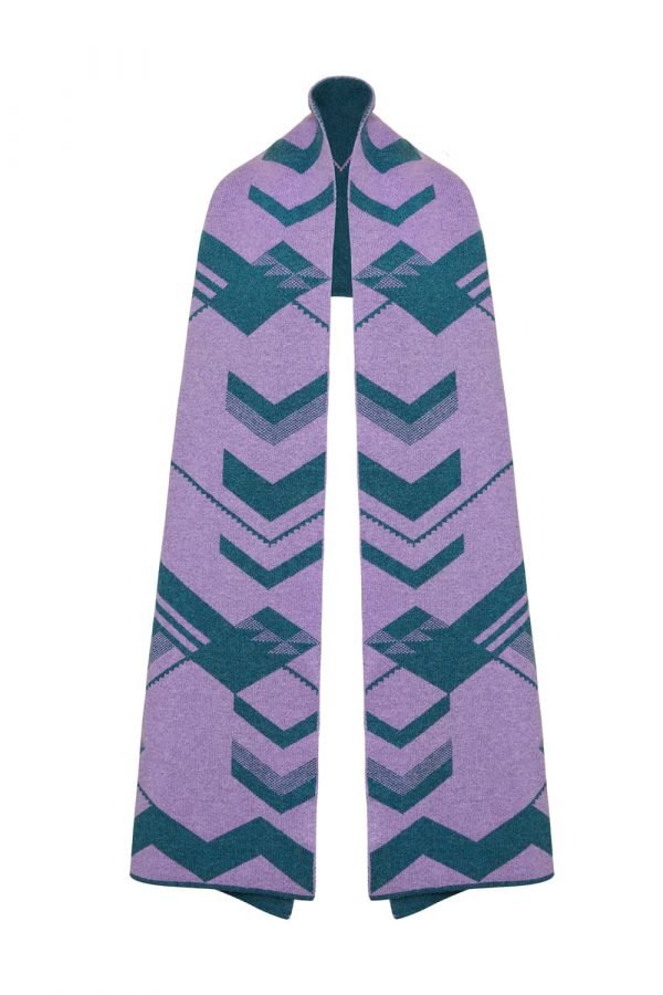 Geometric Lambswool Blanket Scarf Lilac - British Made 6