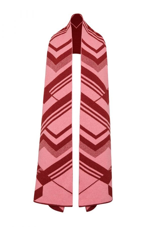 Geometric Lambswool Blanket Scarf Pink - British Made 3