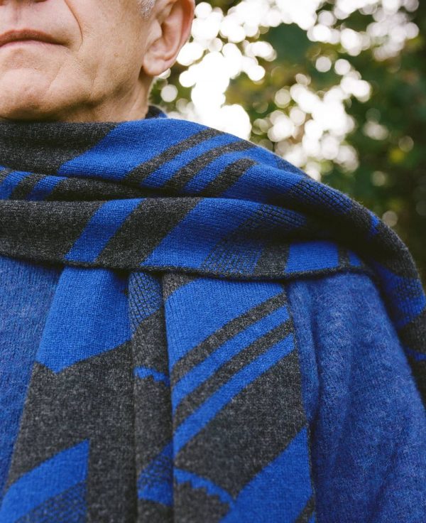 Geometric Lambswool Blanket Scarf Charcoal - British Made 3