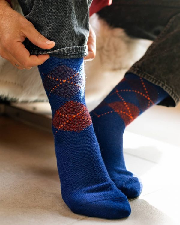 Samar Merino Argyle Sock Blue - British Made 6