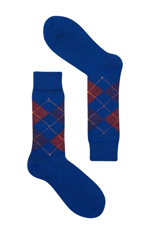 Samar Merino Argyle Sock Blue - British Made 2