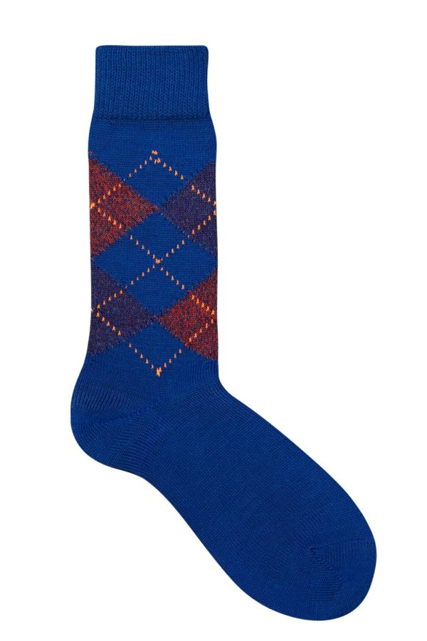 Samar Merino Argyle Sock Blue - British Made