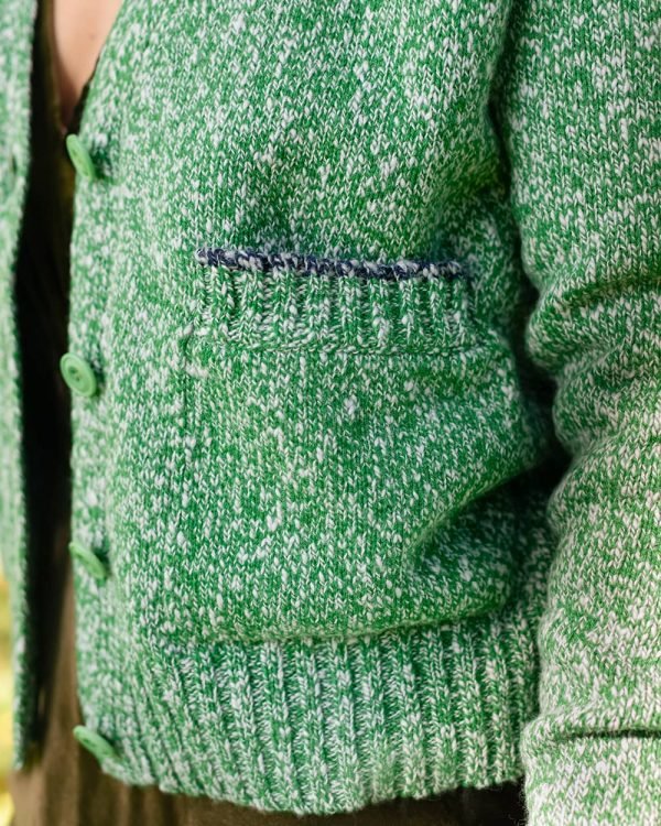 Lea Cardigan Textured Lambswool Green - British Made 2