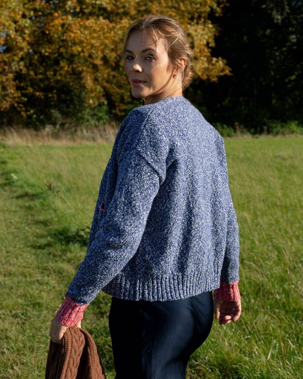 Lea Cardigan Textured Lambswool Blue - British Made 3