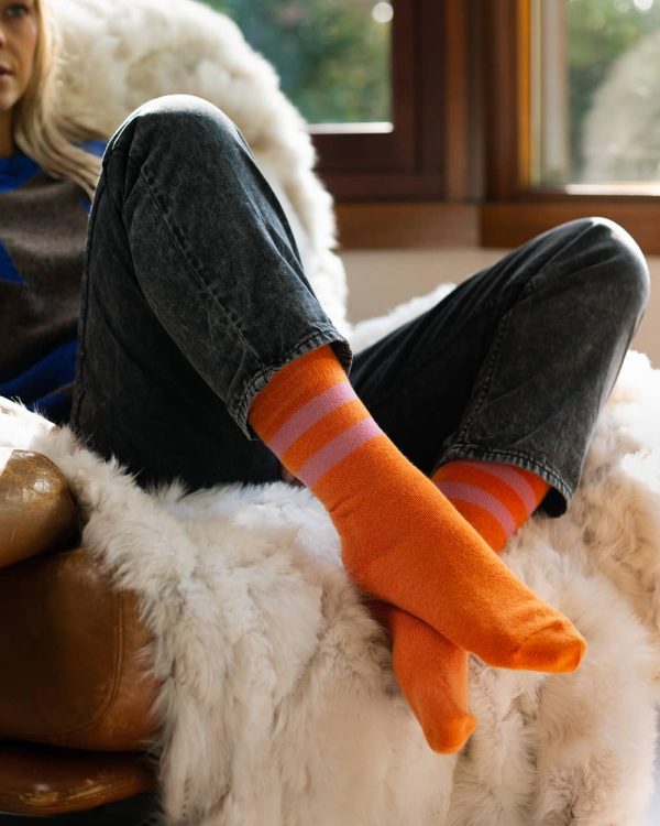 Sasha Cashmere Bed Socks Orange - British Made 2