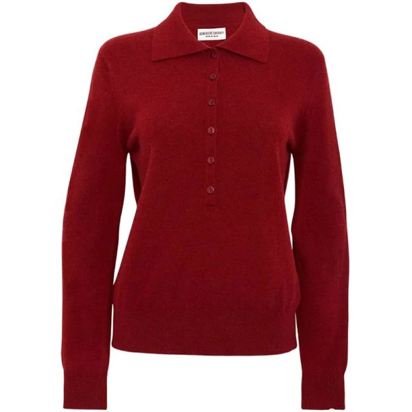 Genevieve Sweeney Fidra Knitted Collar Lambswool Sweater Red
