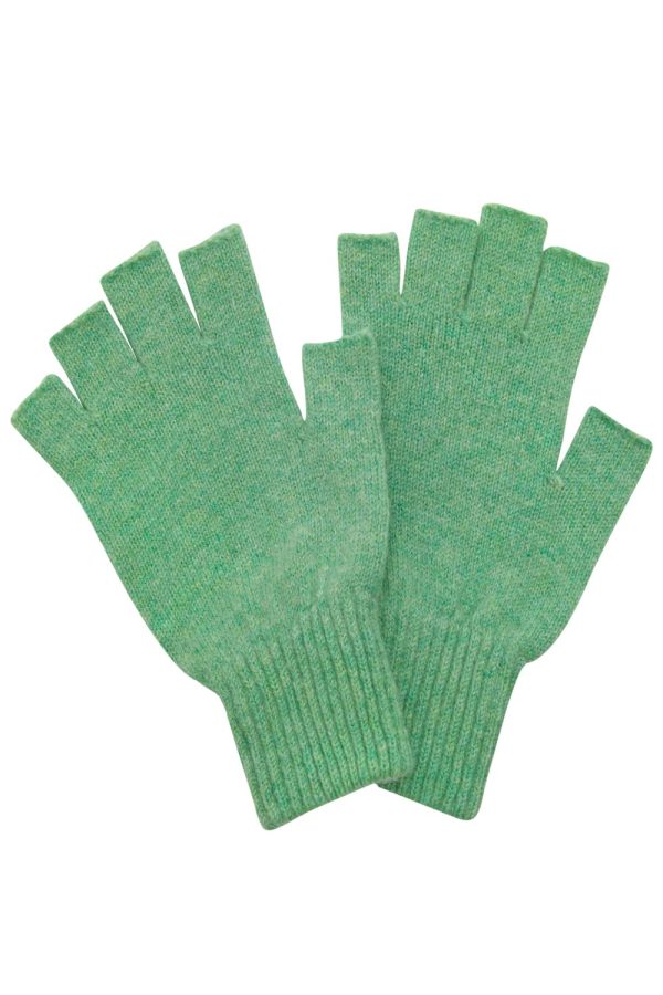 Fingerless Lambswool Gloves Pale Emerald Green - British Made