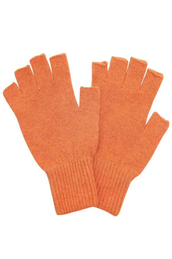 Fingerless Lambswool Gloves Orange - British Made