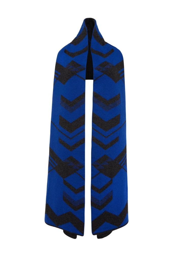 Geometric Lambswool Blanket Scarf Blue - British Made