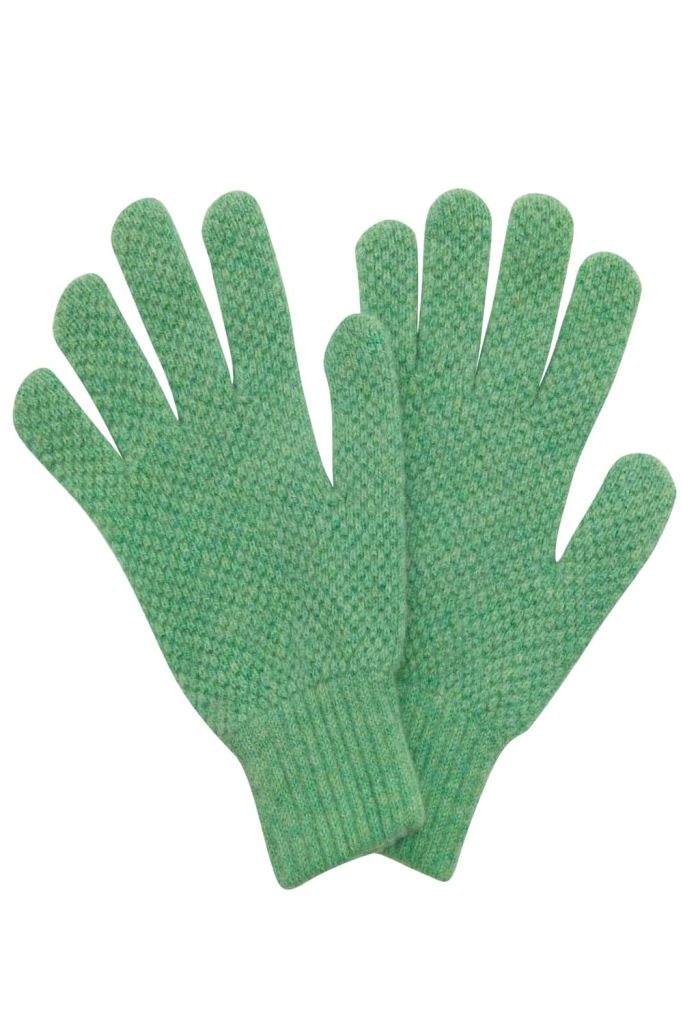 Moss Stitch Lambswool Gloves Pale Emerald Green - British Made