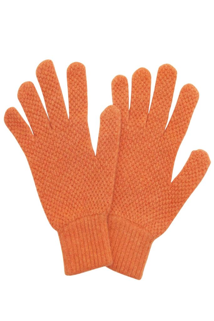 Moss Stitch Lambswool Gloves Orange - British Made