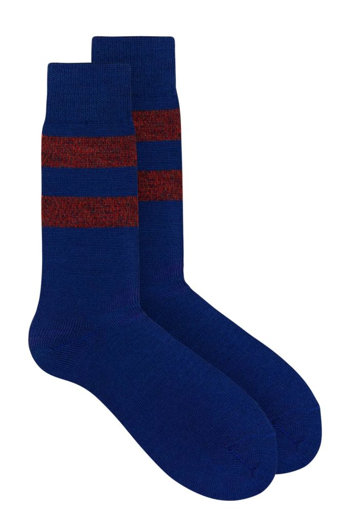 Samar Merino Stripe Sock Blue - British Made