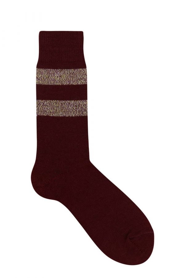 Samar Merino Stripe Sock Burgundy - British Made 2