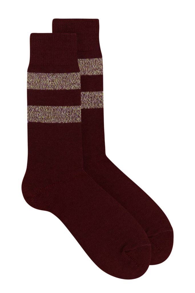 Samar Merino Stripe Sock Burgundy - British Made