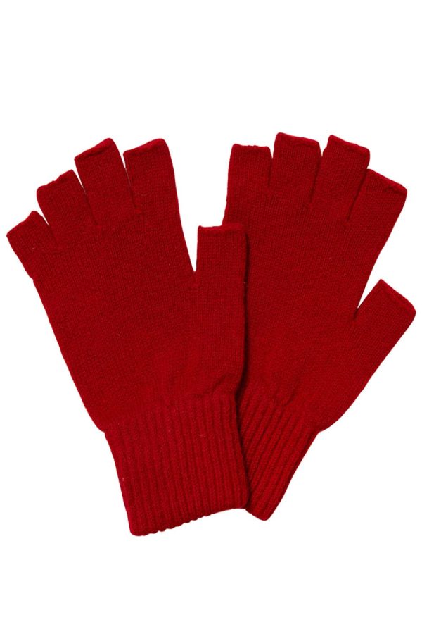 Fingerless Lambswool Gloves Bright Red - British Made
