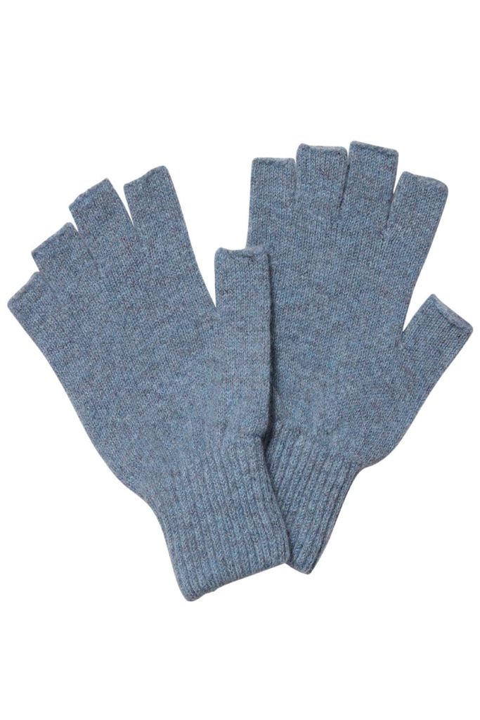 Fingerless Lambswool Gloves Sky Blue - British Made
