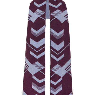 Geometric Lambswool Blanket Scarf Damson - British Made