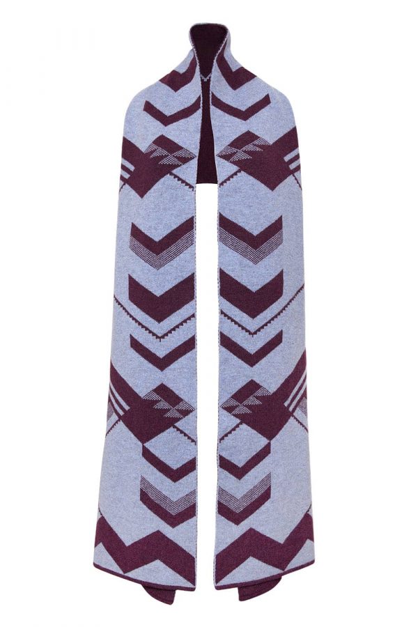 Geometric Lambswool Blanket Scarf Damson - British Made 2
