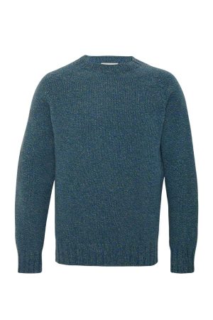 Liddel Chunky Lambswool Sweater Marl Blue Green - British Made