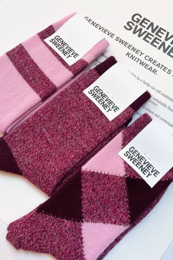 Genevieve Sweeney Merino Wool Pattern Sock Giftset Valentines Pink