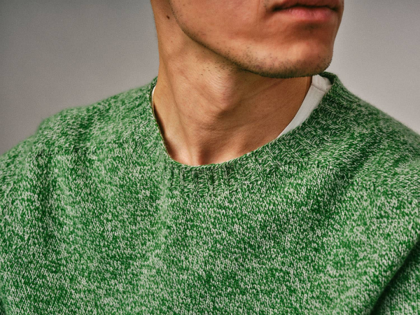 Ellon Lambswool Sweater Green Marl - British Made 3