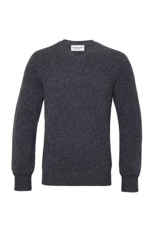 Ellon V neck Lambswool Sweater Charcoal Marl - British Made