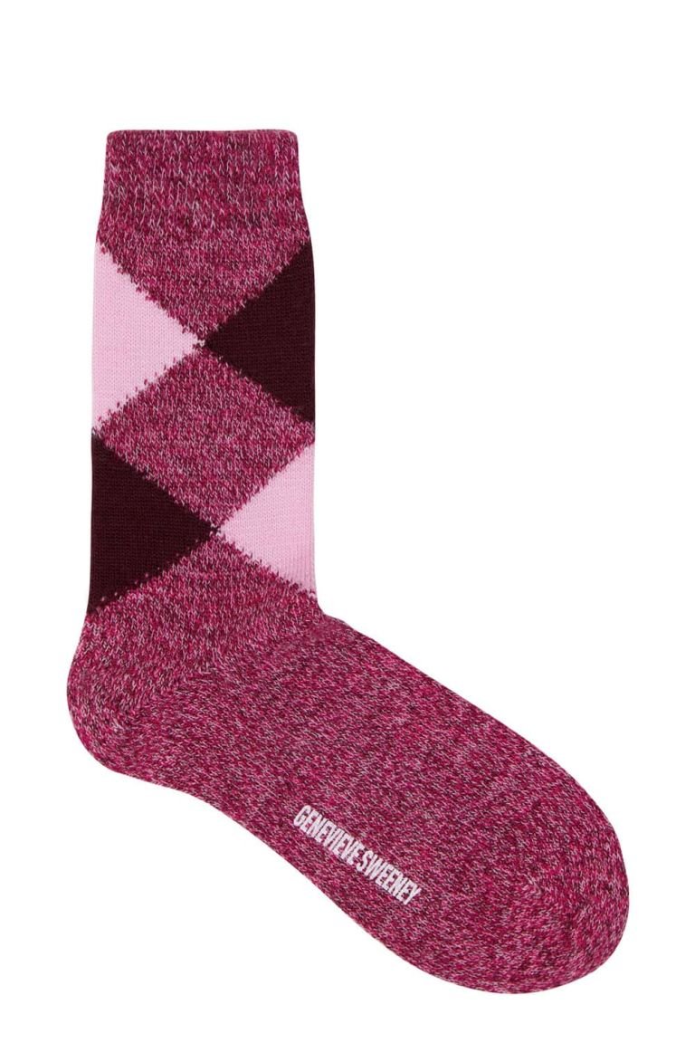 Samar Merino Argyle Sock Pink - British Made