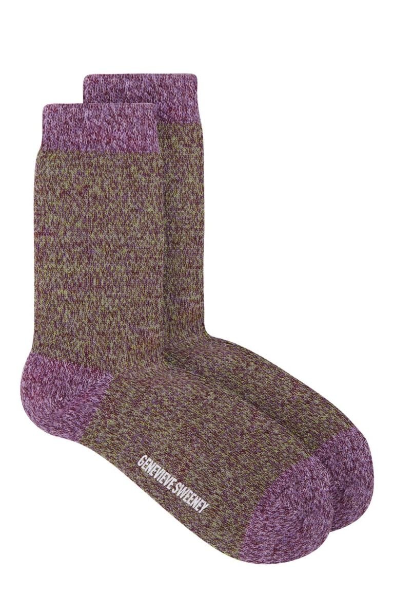 Samar Merino Wool Marl Sock Heather Lime Lilac - British Made