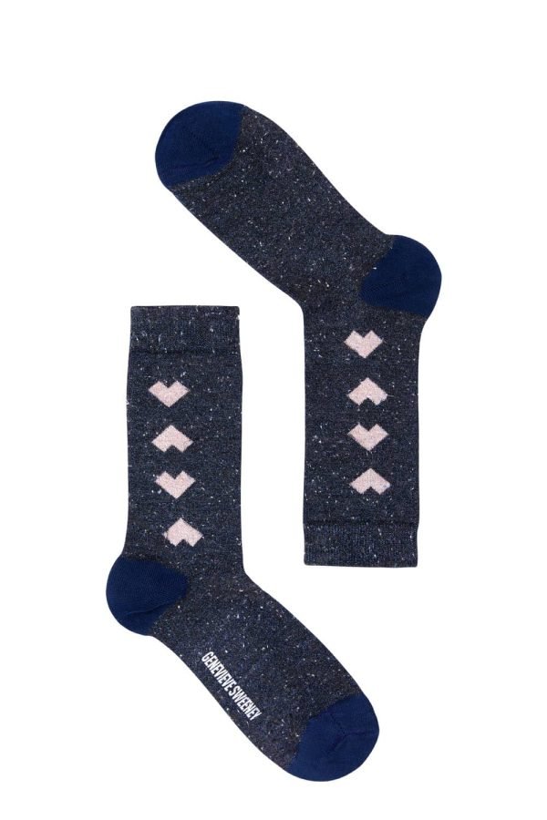 Selina Sparkly Geometric Heart Sock Blue - British Made 3