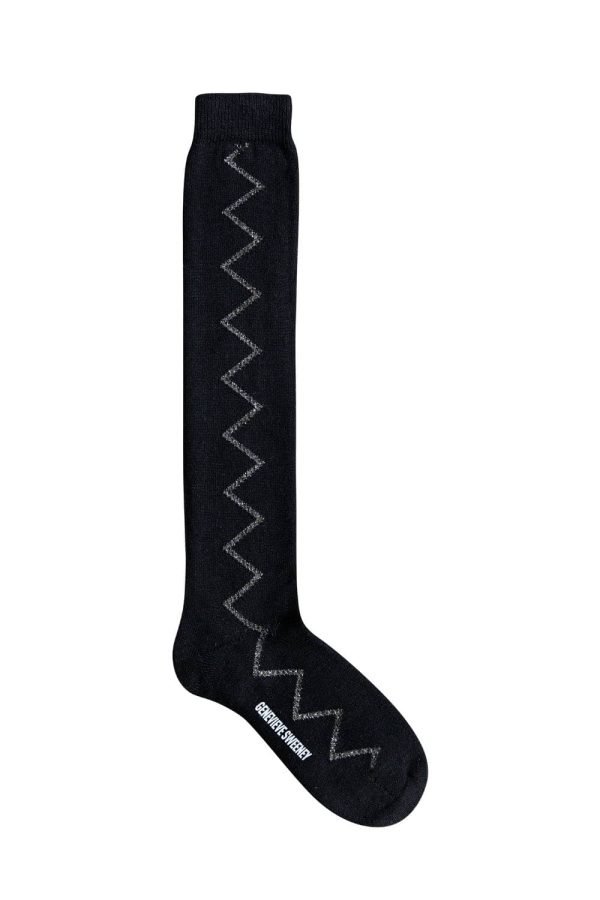 Sia Merino Knee High Black Socks Silver - British Made 2