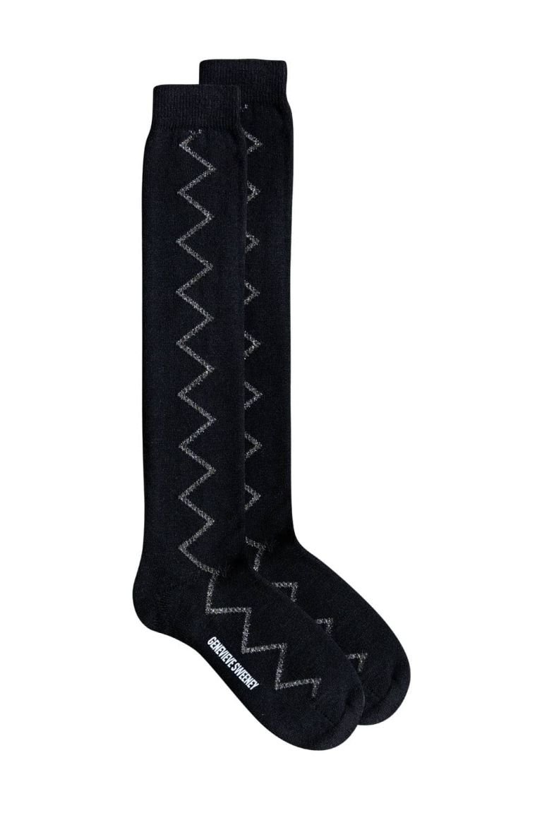 Sia Merino Knee High Black Socks Silver - British Made