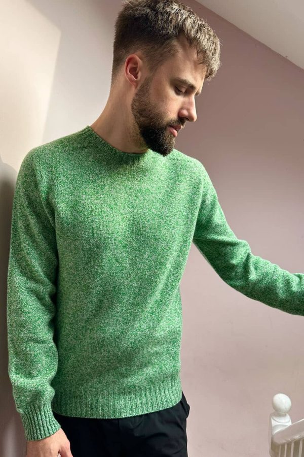 Ellon Lambswool Sweater Green Marl - British Made 7