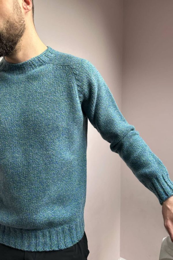 Liddel Chunky Lambswool Sweater Marl Blue Green - British Made 8