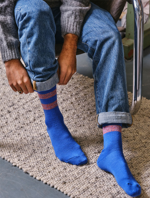 >Samar Merino Wool Stripe Sock Bright Blue