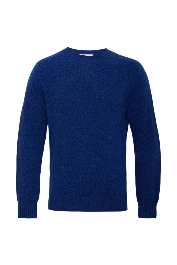 Ellon Lambswool Sweater Deep Blue Marl - British Made